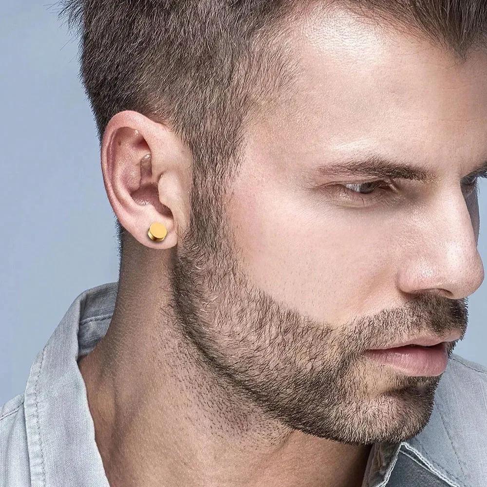 1 Pair Stainless Steel Magnetic Earrings for Men Women, Punk Non-piercing Clip on Stud Earrings Fake Ear Gauges for Men Women view 6