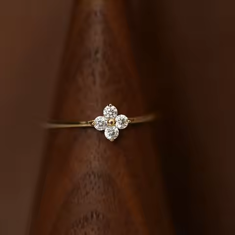 925 Sterling Silver Plated18K Gold Inlaid Zirconia Flower Ring for Women Exquisite Sweet Wedding Party Jewelry Accessories