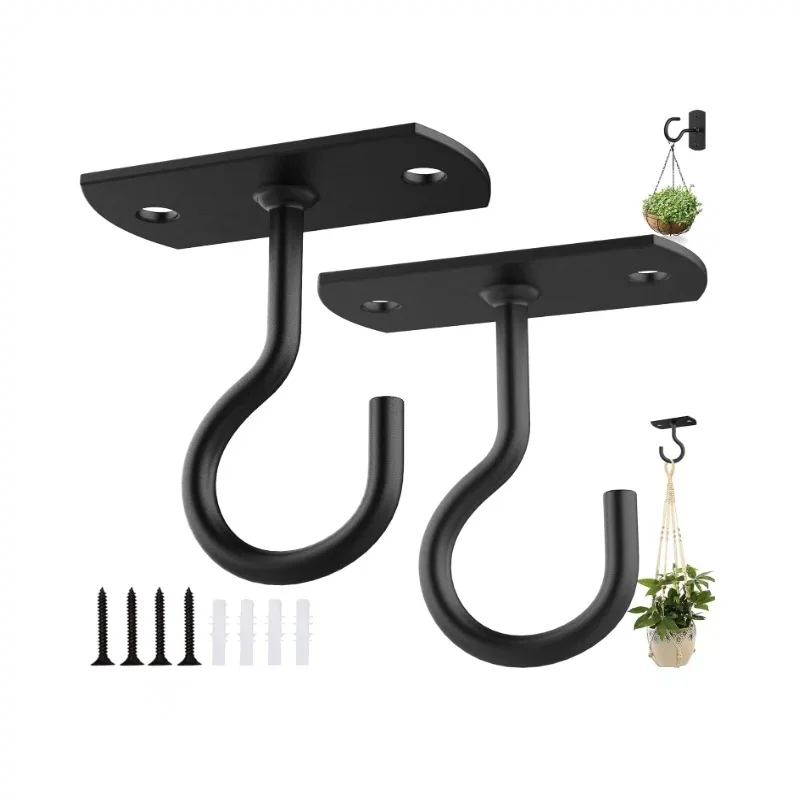 2Pcs Ceiling Hooks For Hanging Plants Wall Mount Hanger For Bird Feeders Lights Lanterns Outdoor Decoration Hooks Black