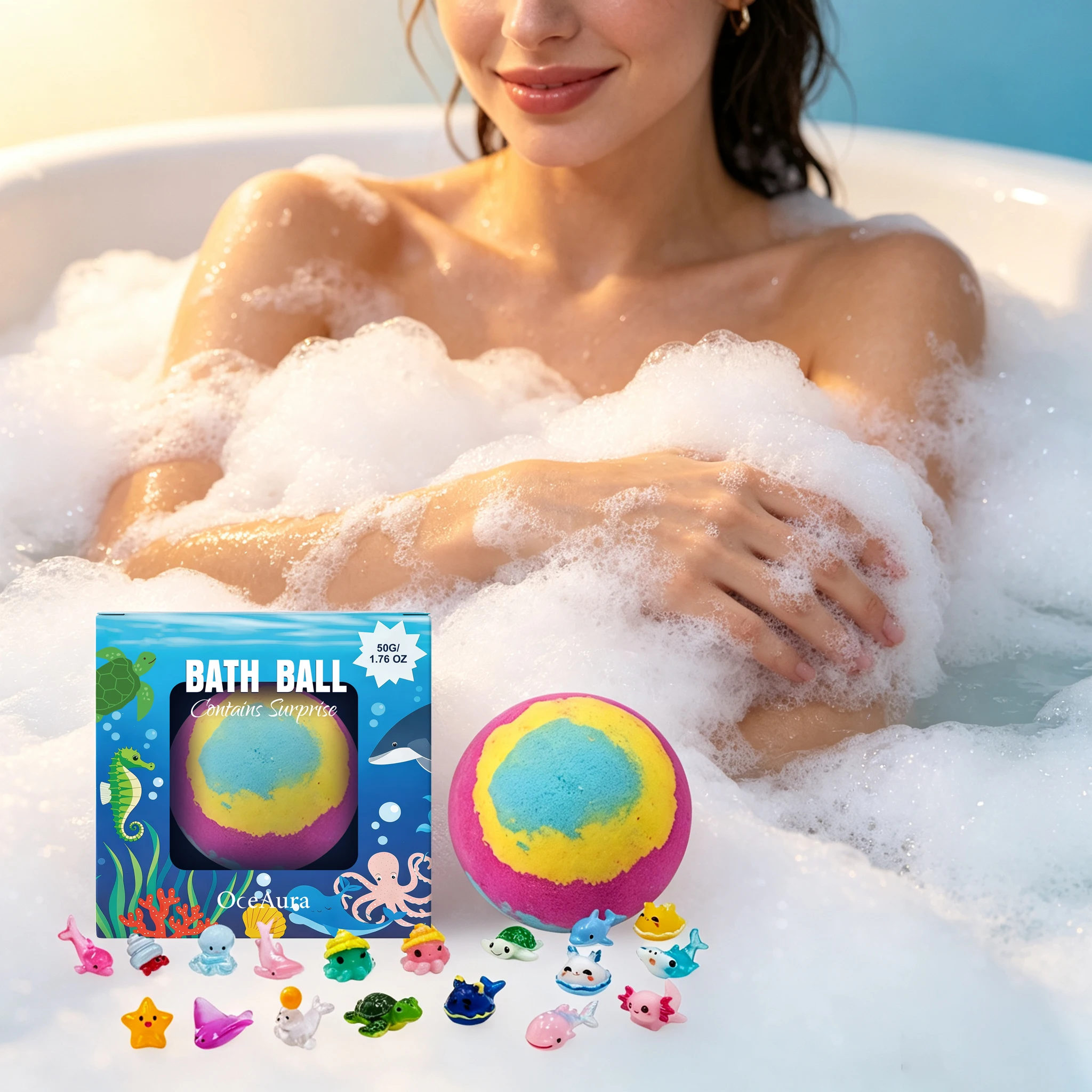 50G Ocean Themed Toy Bathing Ball Genle Cleaning Skin Moisturizing Non-tight Refreshing Body Easy to Rinse Fresh Fragrance Remove Dead Skin Body Bathing Ball