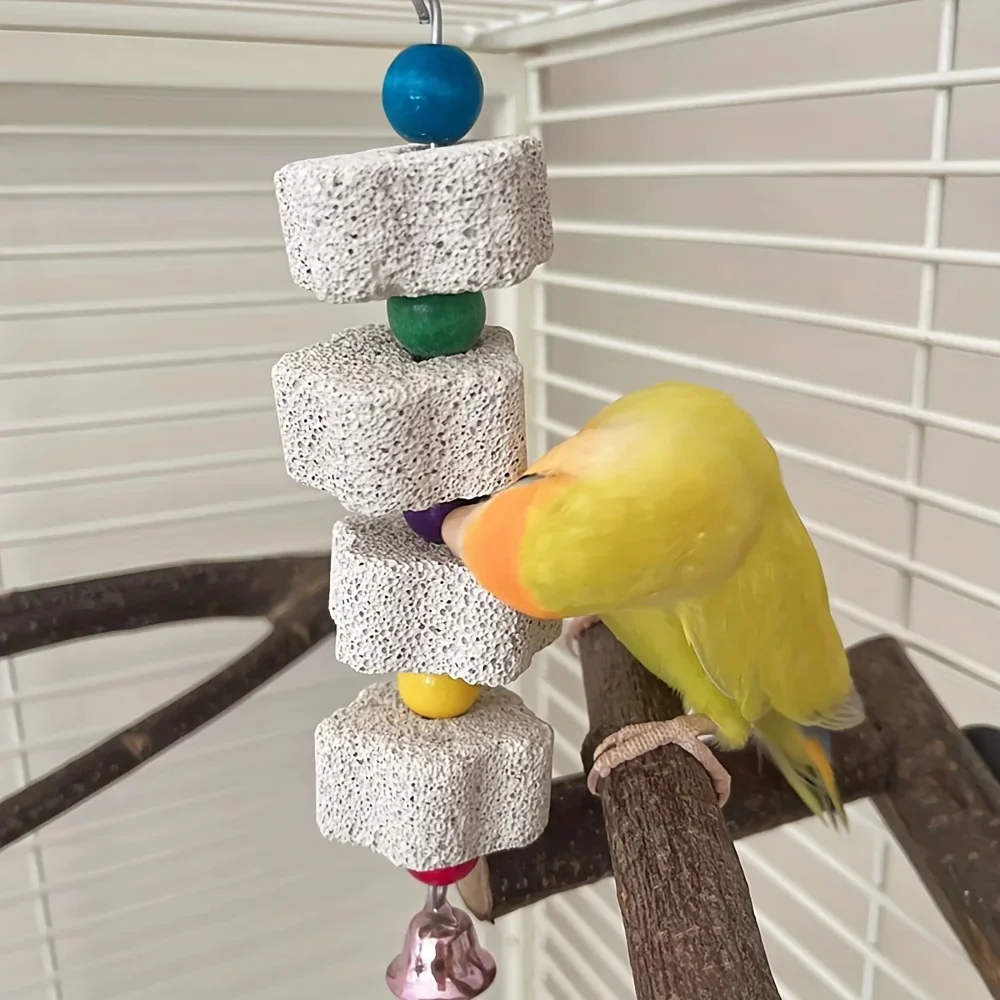 Papegaai Slijpsteen Vogel Slijptanden String Bell Decor Steen Mineraal Huisdier Vogel Speelgoed Bloemvorm Hang Stijl Parkiet Speelgoed - afbeelding 2