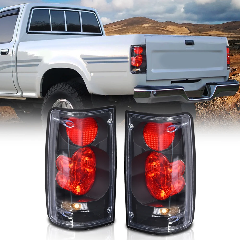 

1 Pair Clear Lens Tail Brake Lights W/ Bulbs Fit for 89-95 Toyota Pickup Truck New Black Housing Waterproof Snowproof Dustproof