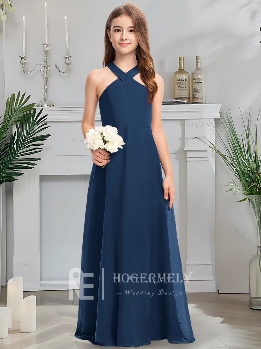 Delicate A-Line Halter Neck Chiffon Junior Bridesmaid Dress Mauve Flower Girl Dress Summer Communion Guest With Tiered Skirt