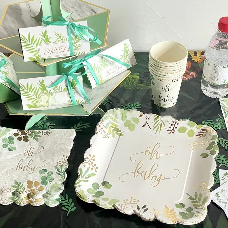 Wild One vergoldetes grünes Dschungel-Safari-Einweggeschirr Happy Oh Babyparty Kids One 1.