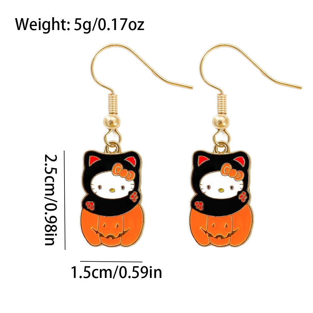 Anime Sanrio Hello Kitty Earrings Halloween Kitty Cat Metal Badge Pendant Earrings Halloween Jewelry Accessories Gifts