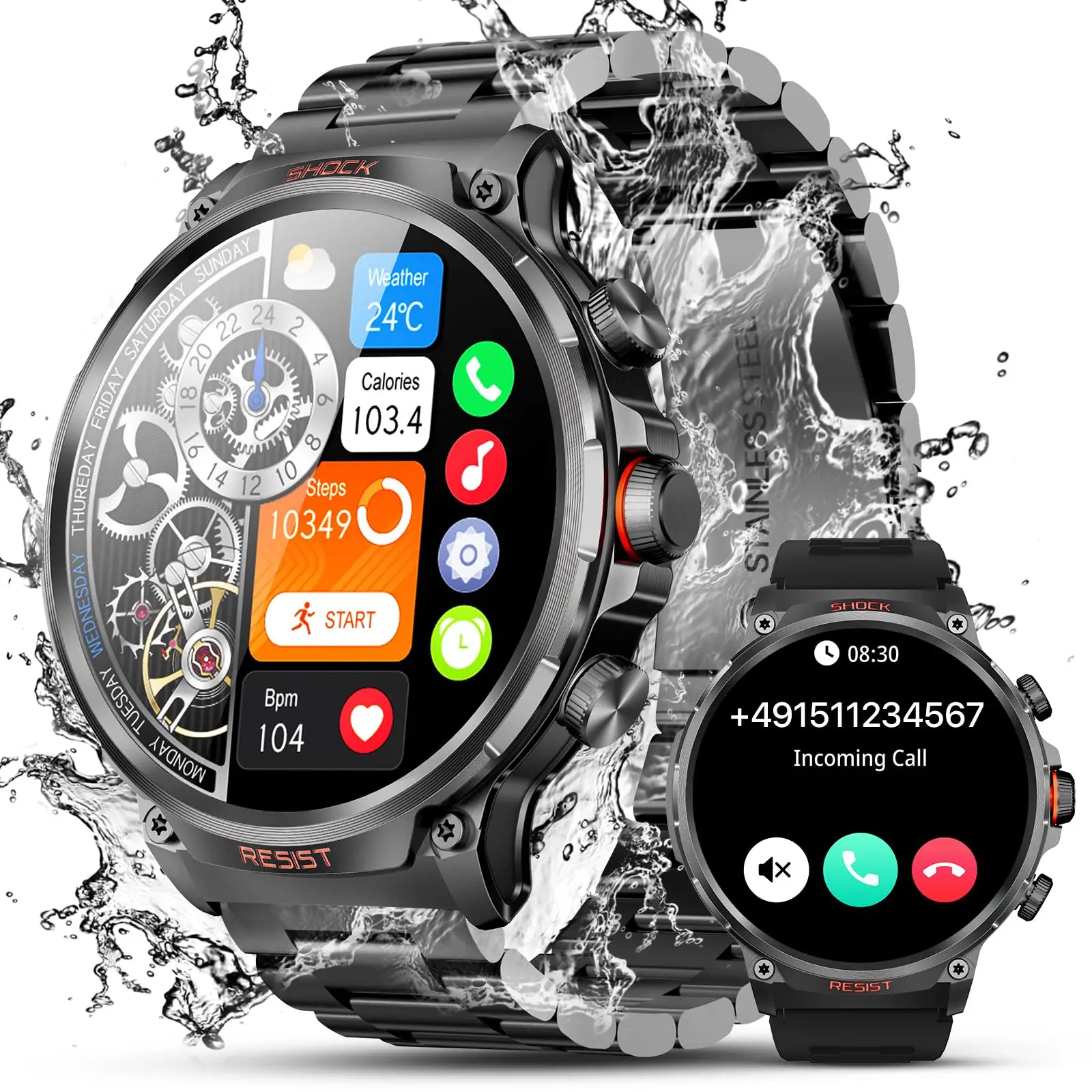 

Super Large 58mm Military Smart Watch for Men, 12 Days Battery Life, 1.85 Inch Bluetooth Call, Waterproof, fits for Android iOS
