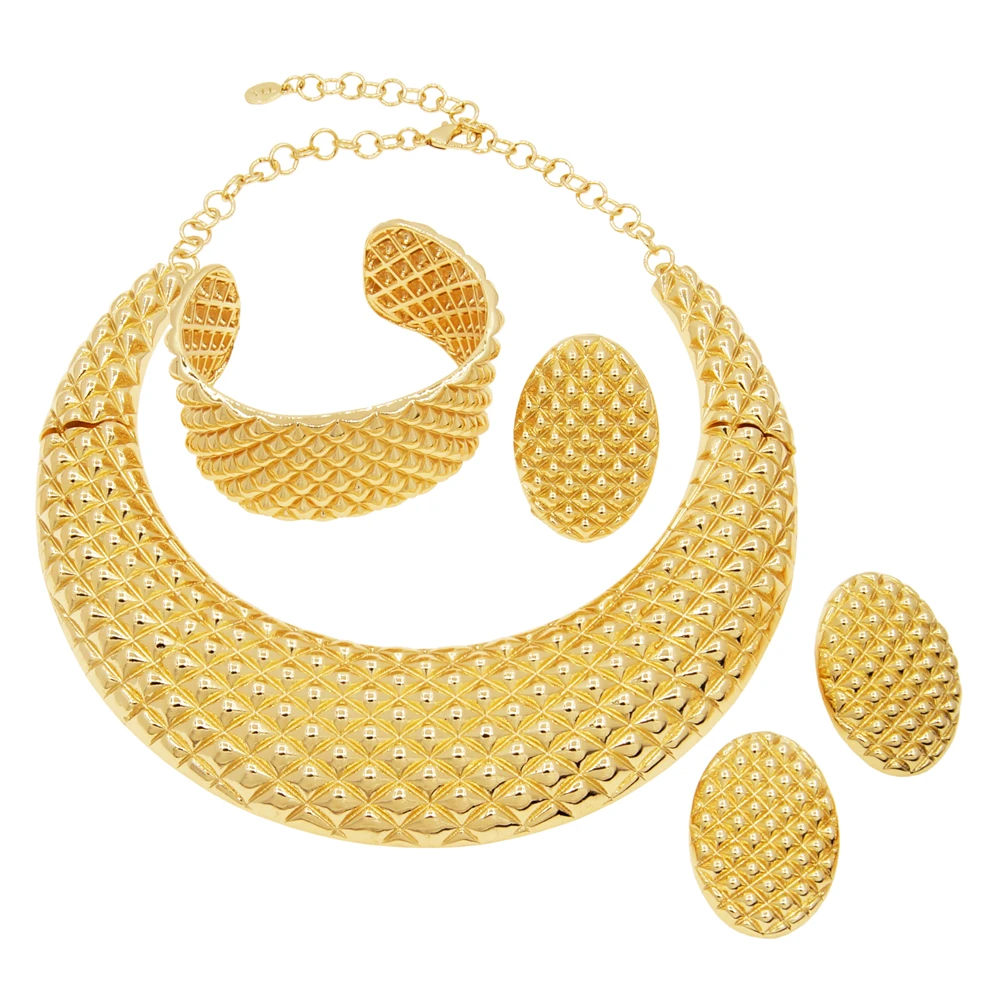 Women Jewelry Set Gold Plated Necklace Round Pendant Simple Earrings Bracelet Banquet Party Gift Free Shipping