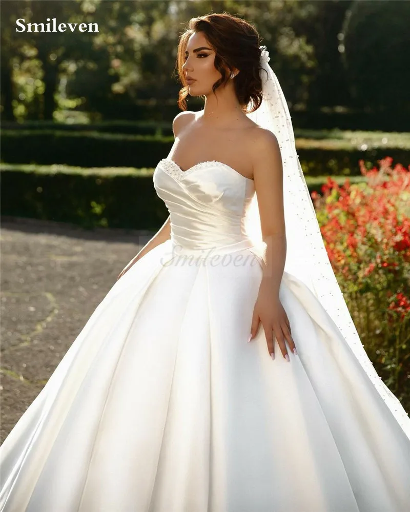 Smileven-Robe de mariée princesse en satin à manches longues, robe de Rh, robes de mariée, vêtements éducatifs, hors des patients initiés, quoi que ce soit