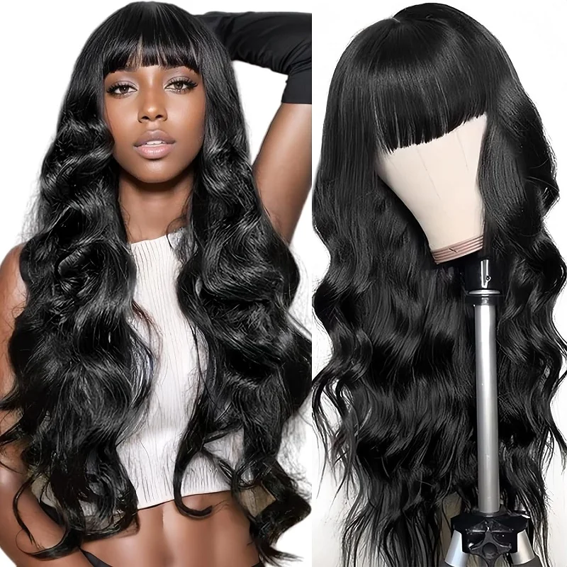 Alimice Body Wave Human Hair Wigs With Bangs None Lace Wigs Glueless Wigs