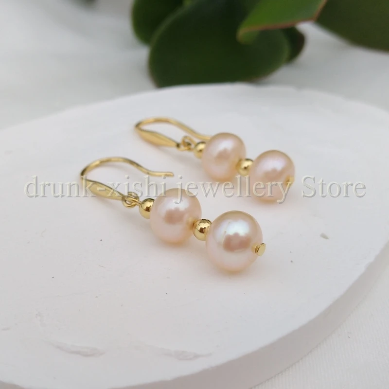 We specialize in pearl jewelry.Gleaming Akoya Pink Classic Pearl Dangle Drop Earrings Hook