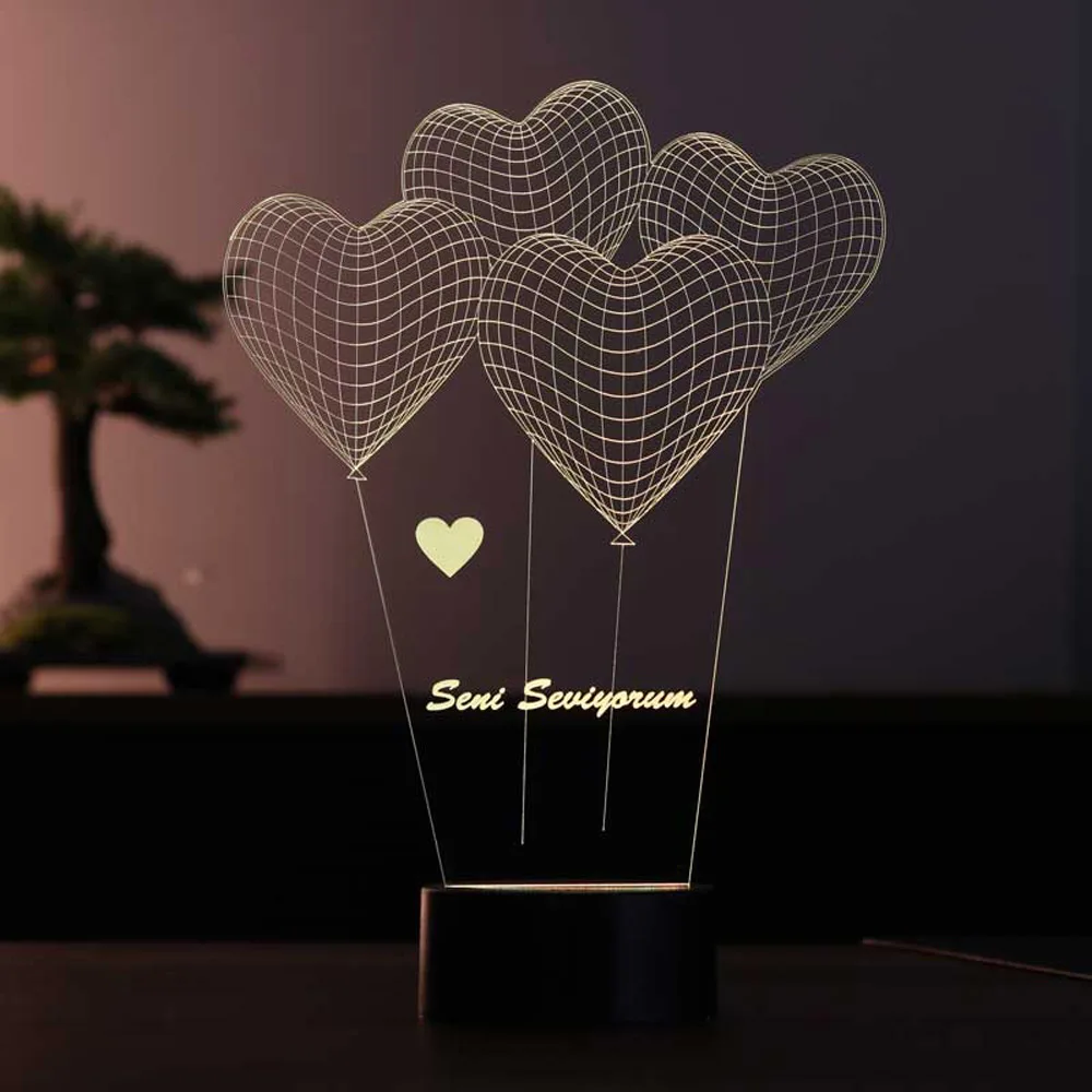 3D Illusion Heart I Love You Lamp 12 Volt Adapter Daylight Design Wood Base Lovers Special Gift for Couples Valentines Day Room Decor Anime Wedding Stranger Things Led Lights Wedding Decoration Nightlights Bedroom