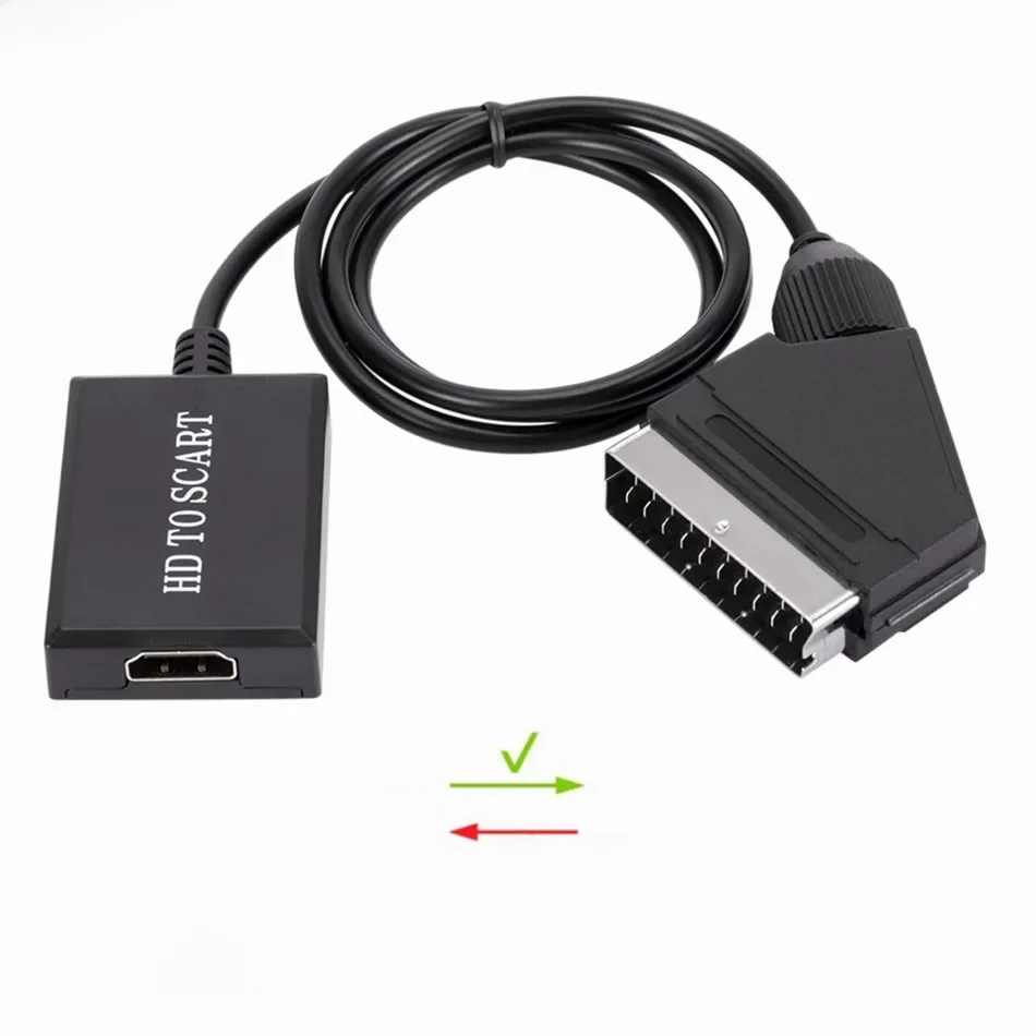 HDMI compatível com SCART Video Audio Upscale Converter, adaptador para TV HD, DVD, Sky Box, STB,