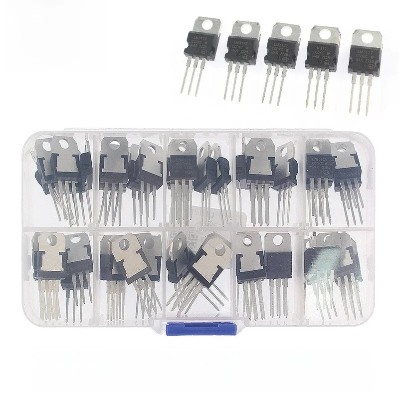 Zestaw 50 szt. układów scalonych stabilizatorów napięcia TO-220 LM317T L7812CV L7805CV L7806CV L7808CV L7809CV L7810CV L7815CV L7818CV L7824CV — zdjęcie 2