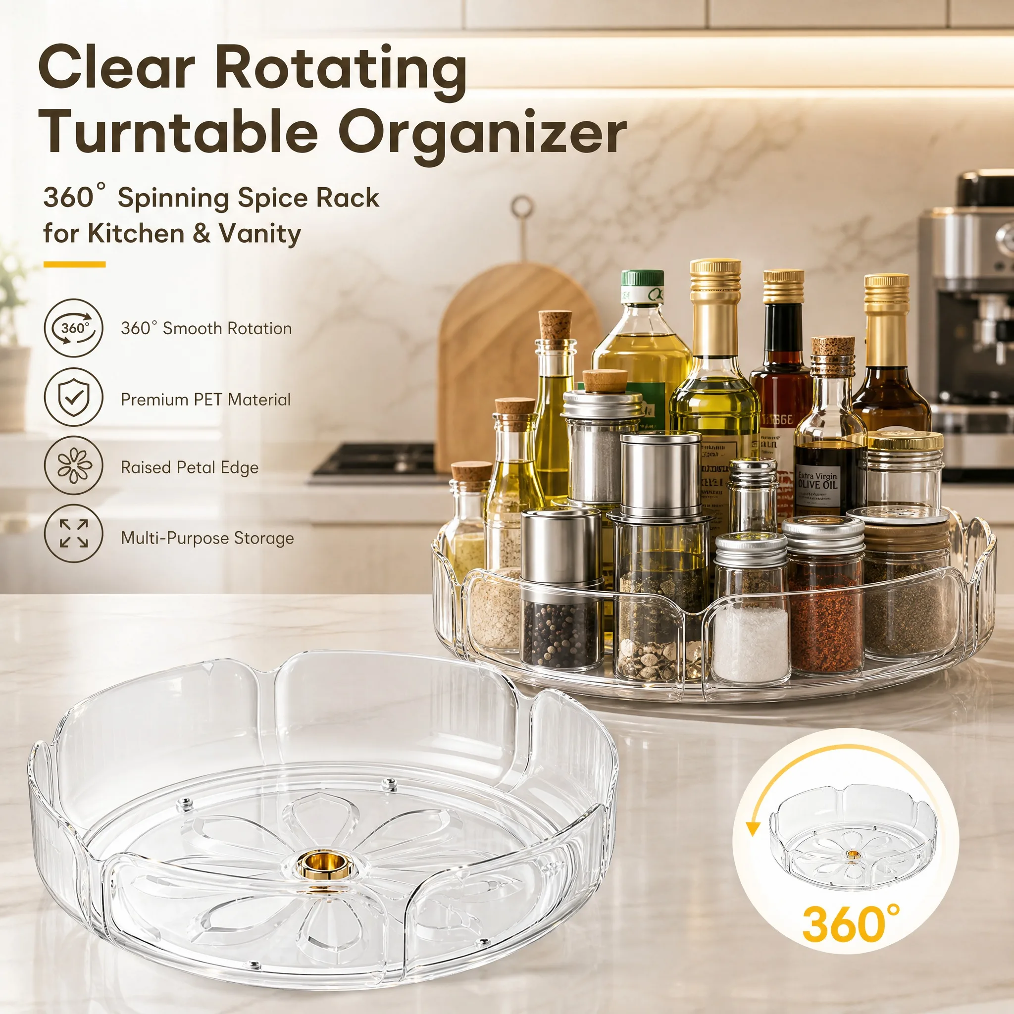 Turntable Organizer Multifunction Clear Rotating Storage Trays Plastic Kitchen Turntable Spice Rack Cosmetic Makeup Organizer