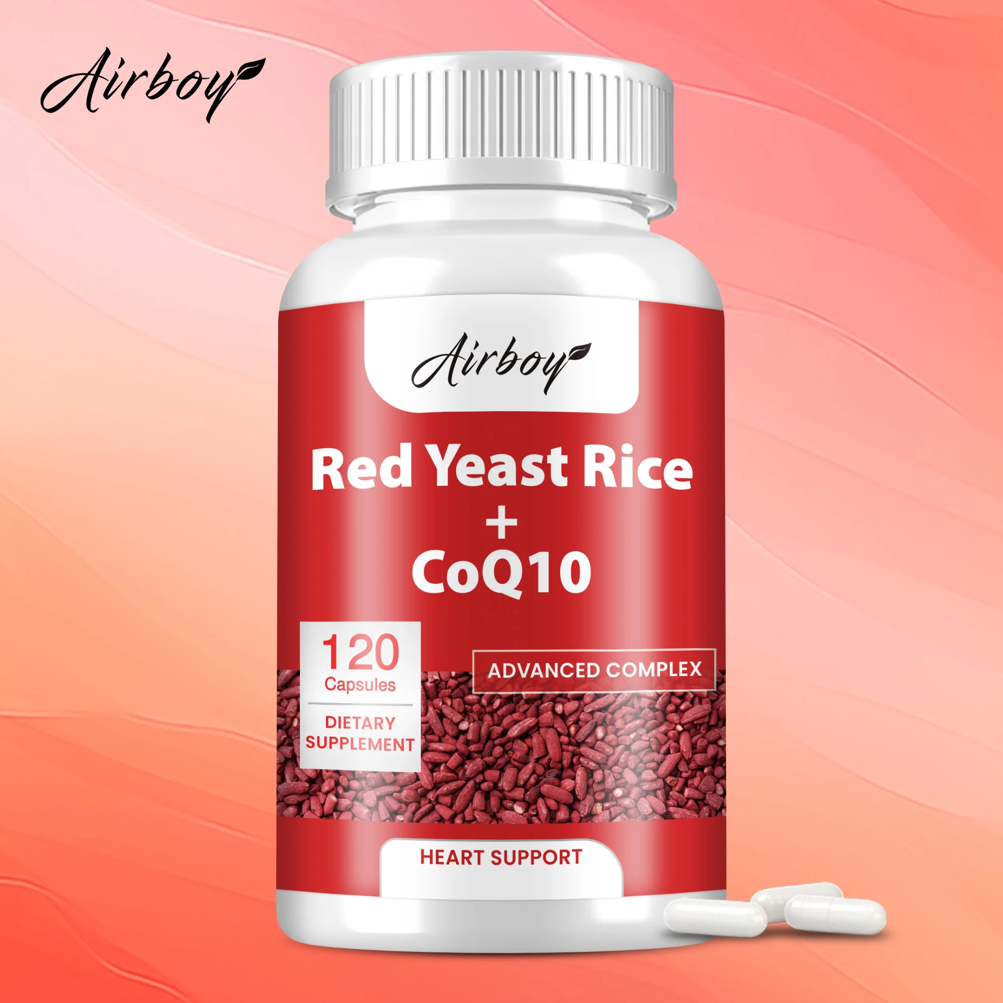 Arroz de levadura roja + CoQ10-apoya el corazón, la salud Cardiovascular y mantiene niveles de colesterol saludables-120 cápsulas