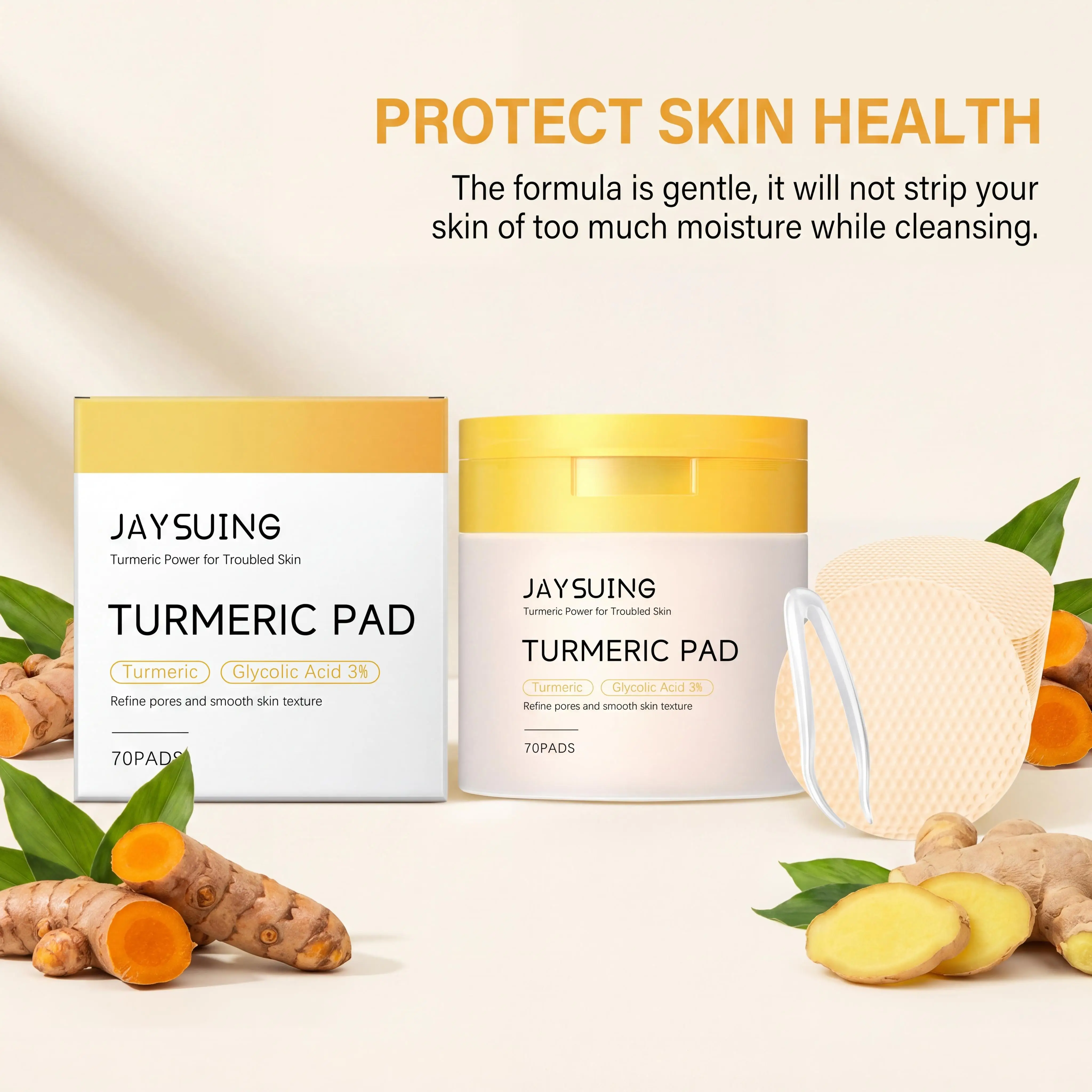 Jaysuing Turmeric Pad Facial Pore Cleansing Troubled Skin Glow Boosting Skin-Firming Moisturizing Exfoliating Brightening Skin Facial Cleaning Pads
