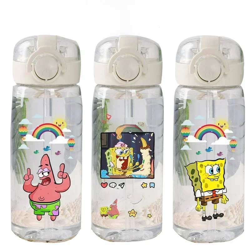 AliExpress Bandai 400ML Spongebob Sports Water Bottle with Straw Portable Water Bottles Fitness Bike Cup Summer Cold