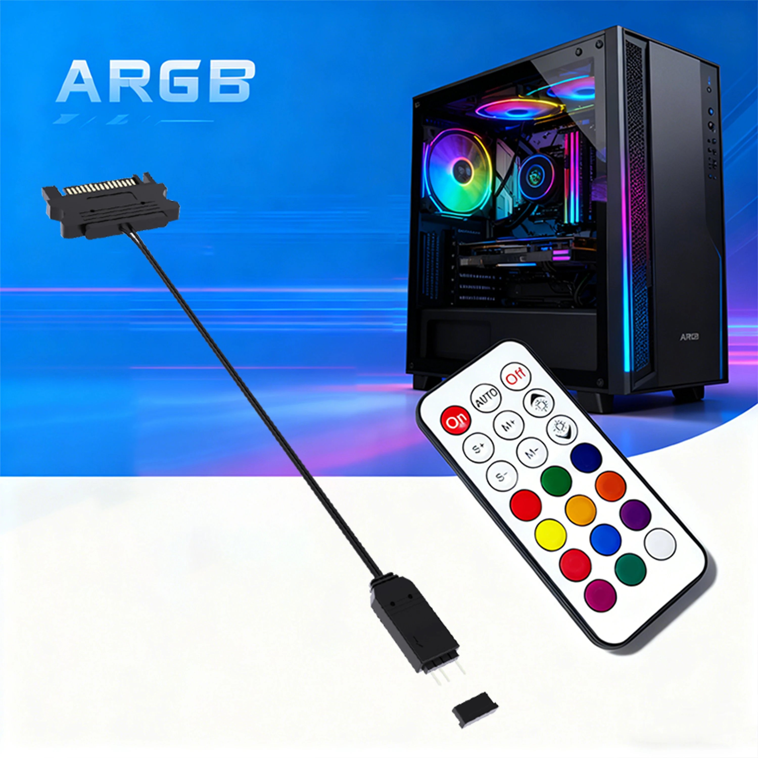 

Контроллер ARGB-подсветки AuyiHomu с пультом ДУ, кабель-адаптер 5V 3Pin на SATA, контроллер синхронизации ARGB-подсветки ПК с поддержкой 2 цветов
