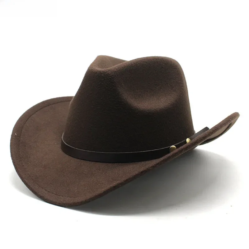 Unisex Vintage Western Cowboy Cowgirl Filz Hut Mit Punk Gürtel Winter Herbst Panama Nachahmung Wolle