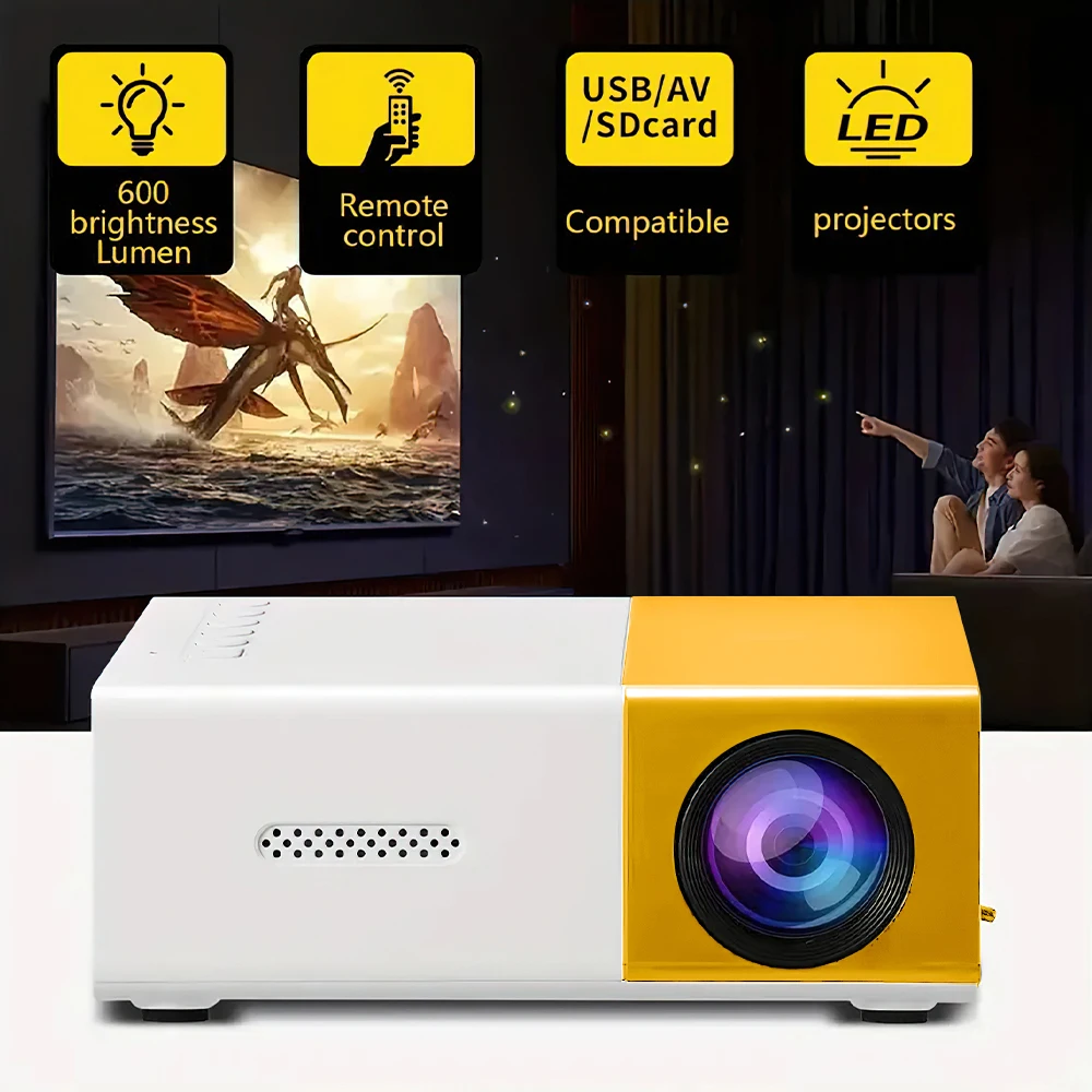 Portable Wired Projector Mobile Phone LED Mini Home Video Equipment 720P HD Screen USB/SD/AV/Hd