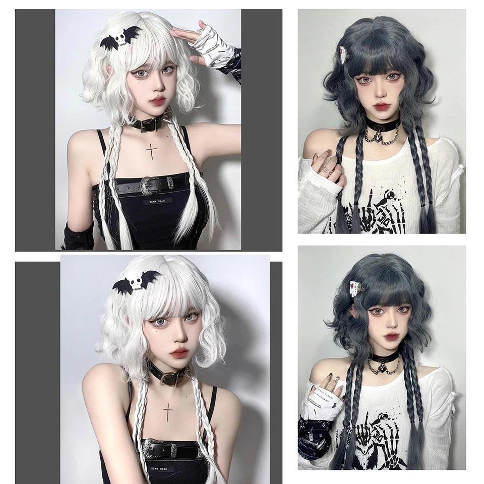 AILIADE Long Curly Synthetic Wigs for Women Natural Cosplay Lolita Wigs with Bangs Jellyfish Shape Bobo Hair with Braids