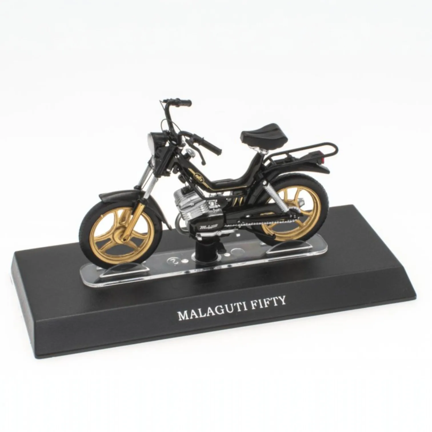 Modèles Leo, Malaguti Cinquante, Échelle 1:18 Env. 10 Cm. Largo, miniature en métal moulé sous pression et plastique, collection de scooters, collection de motos, emballage blister original de présentation avec base d'identification