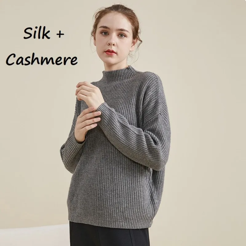 

silk cashmere thick sweater women pullover winter baggy fashion jumper woman black top long sleeve clothes woman vintage casual