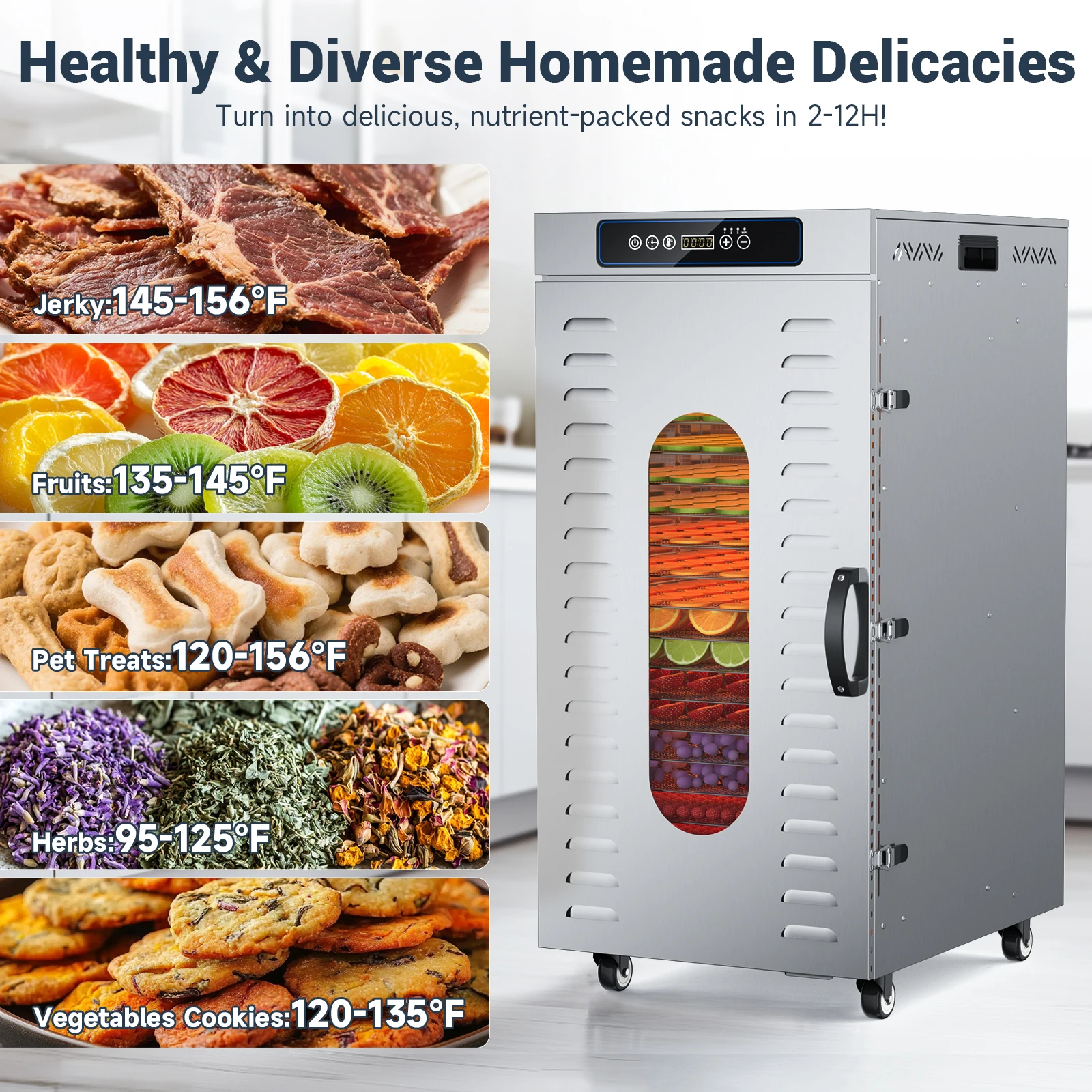 20-Tray WIFI Food Dehydrator Stainless Steel Quiet Visible Drying Process Energy Saving Dehydrator Commercial and Household #4