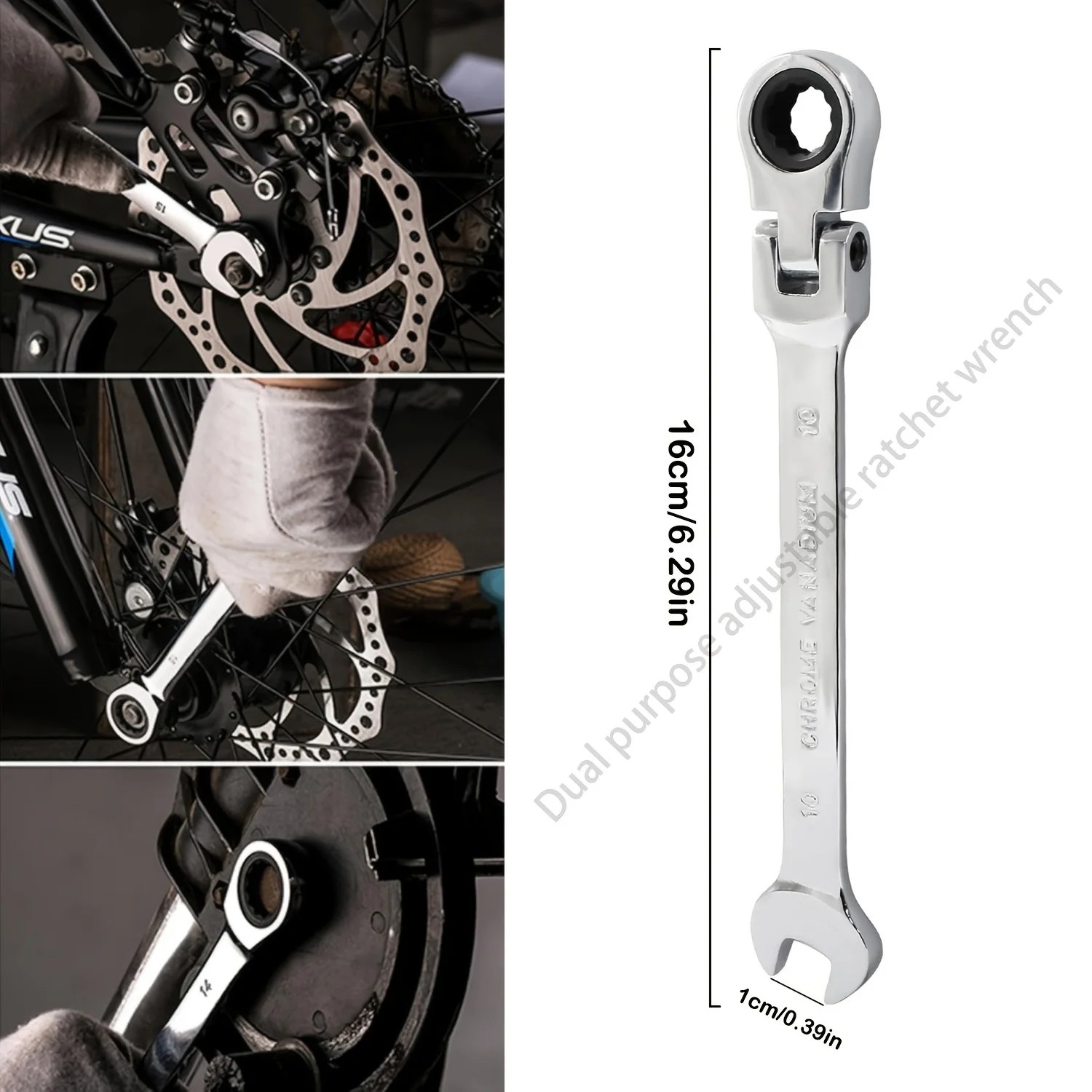 10Mm Multifunctional Ratchet Wrench with Adjustable Torque and Movable Head - Ultra Durable Chrome Vanadium Steel, Ergonomic Mai