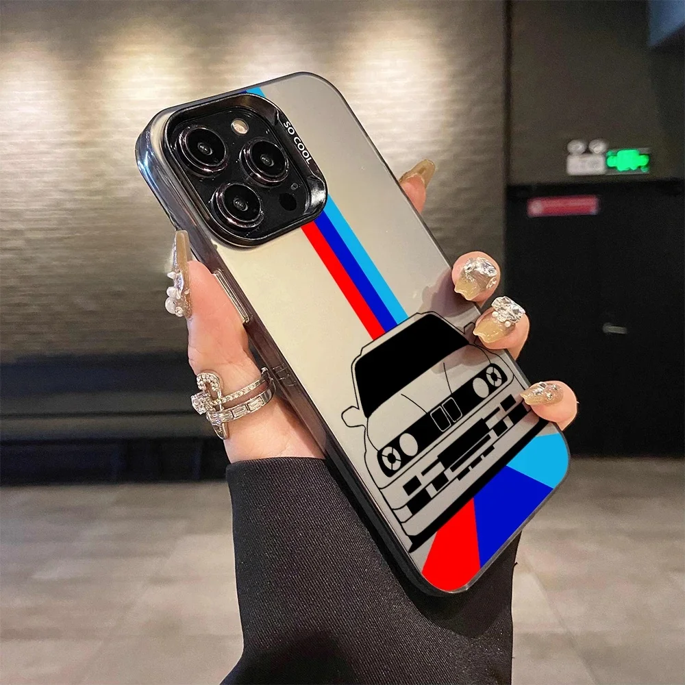 Coque de téléphone de voiture populaire E34 pour iPhone 16 15 14 13 Pro 12 11 Pro Xs X XR Max 8 7 SE Laser dur PC + TPU étuis couverture arrière-S633P1