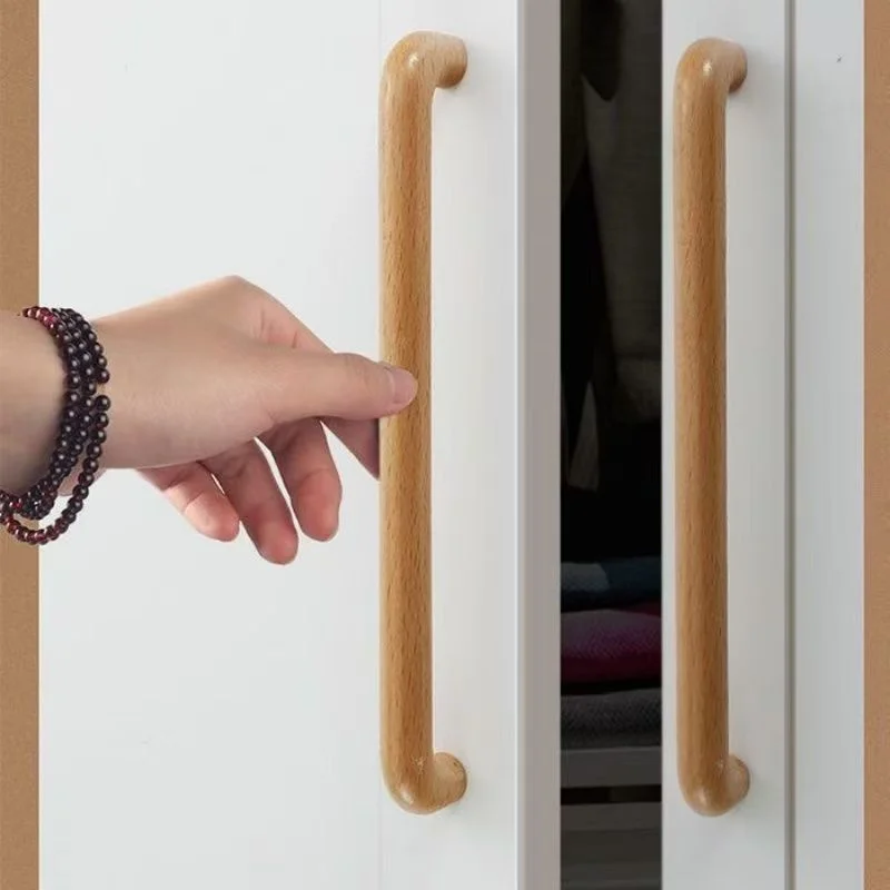 Nordic Wooden Furniture Handles Beech Wood Kitchen Cabinet Handles Wardrobe Cupboard Drawer Knobs Solid Hardware Pulls& Handles