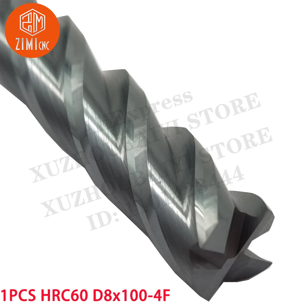 1PCS HRC60 D8X100-4F high speed steel end mill CNC tool indexable milling cutter tool HRC60 D8X100-4F metal lathe cutting tools