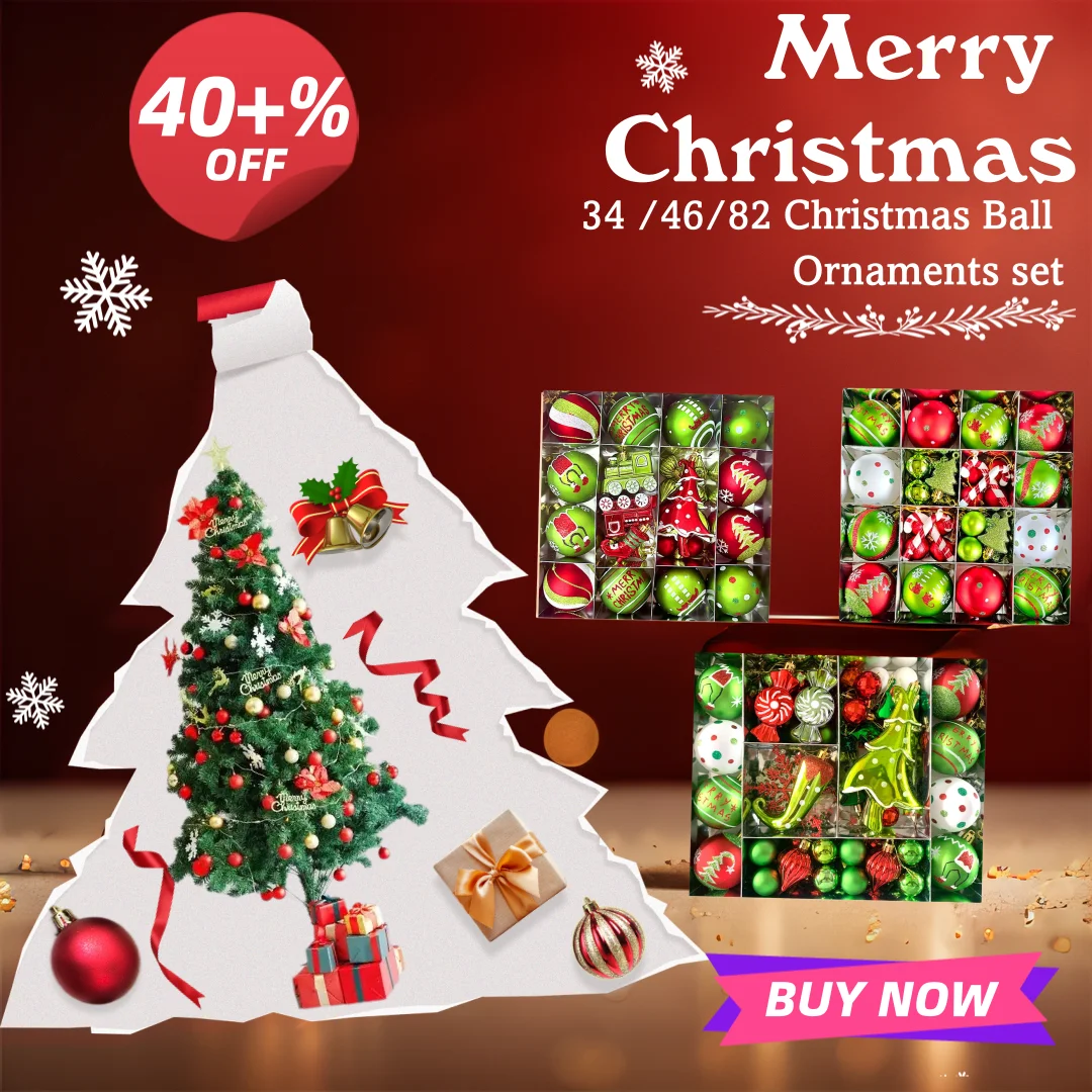 34/46/82 pcs Christmas Ball Ornaments setElegant Red Green White Assorted Xmas Tree Ball Christmas tree decorations