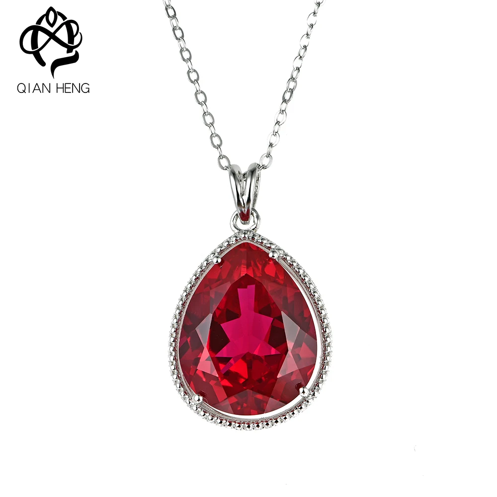 

Qian Heng Lab Grown Ruby Necklace With Chain Vintage S925 Silver Gems Necklaces For Women Luxury Fine Jewelry Sterling Sliver