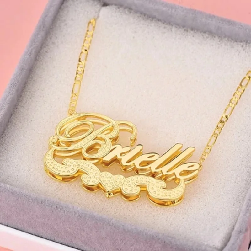 

Custom Double Layer Love Heart Pendant Personalized 3D Name Necklace Gold Plated Custom Two Tone Necklace Mother's Day Gifts