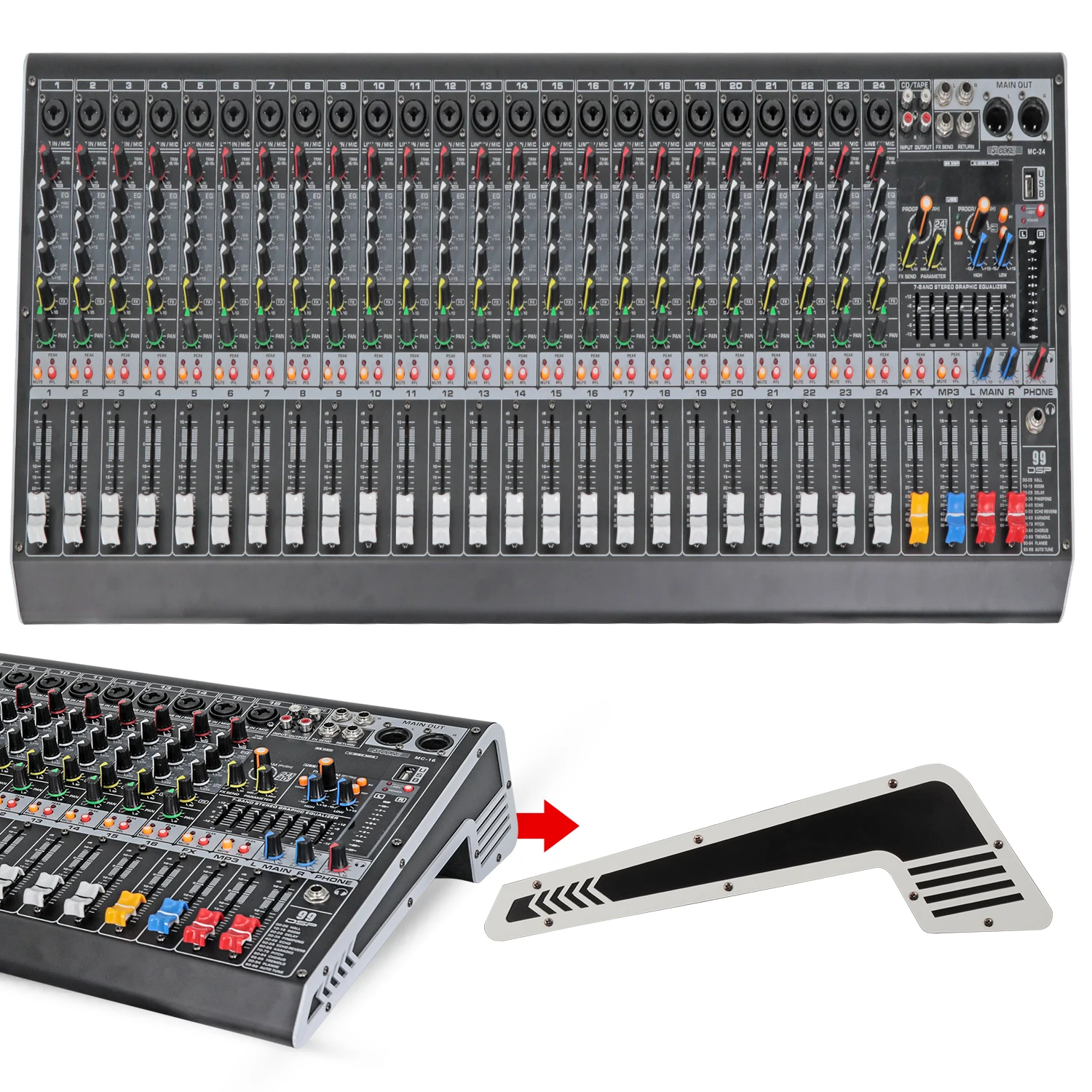 

5 Core Audio Mixer 24 Channel DJ Mixing Board Bluetooth USB Analog Professional Mezclador De Audio