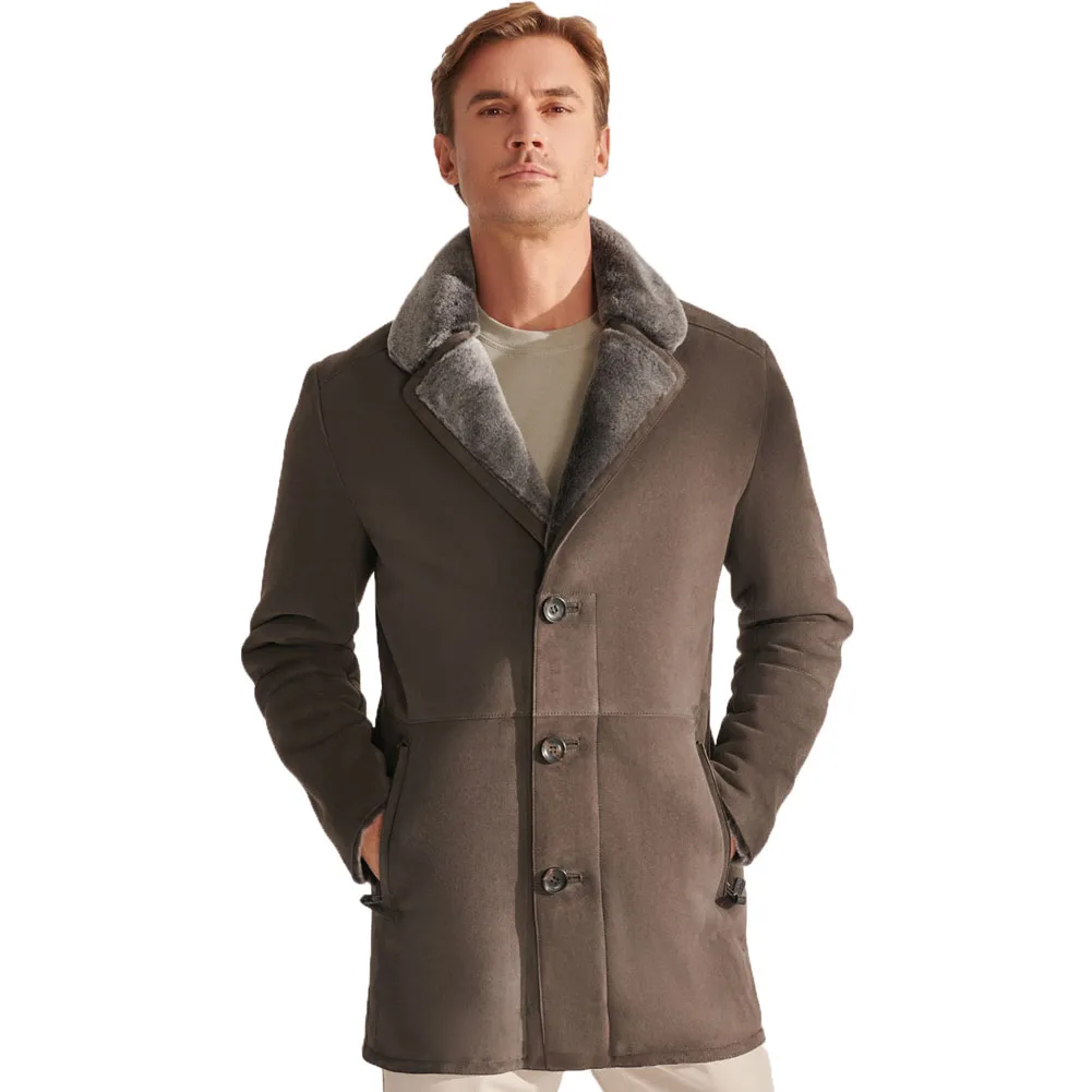 

Denny&Dora Mens Mid-Length Sheepskin Coat - Real Fur Men's Coats, Natural Shearling Leather Coat