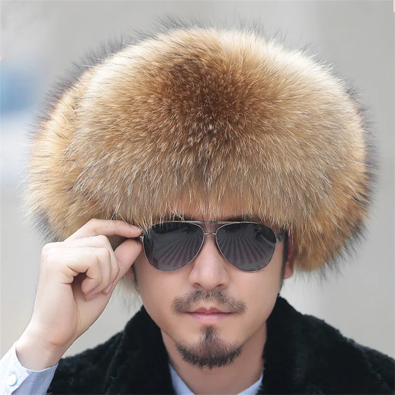 Winter Hats For Men Fur Hat Warm Trapper Aviator Trooper Earflap Fins Ski Hat New Bomber Ski Hats Russian Raccoon Fur Hat Hats