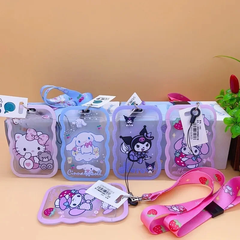 Pochette transparente pour cartes de dessin animé mignon, belle pochette avec ULde suspension, Kuromi, Hello Kitty, Kawaii