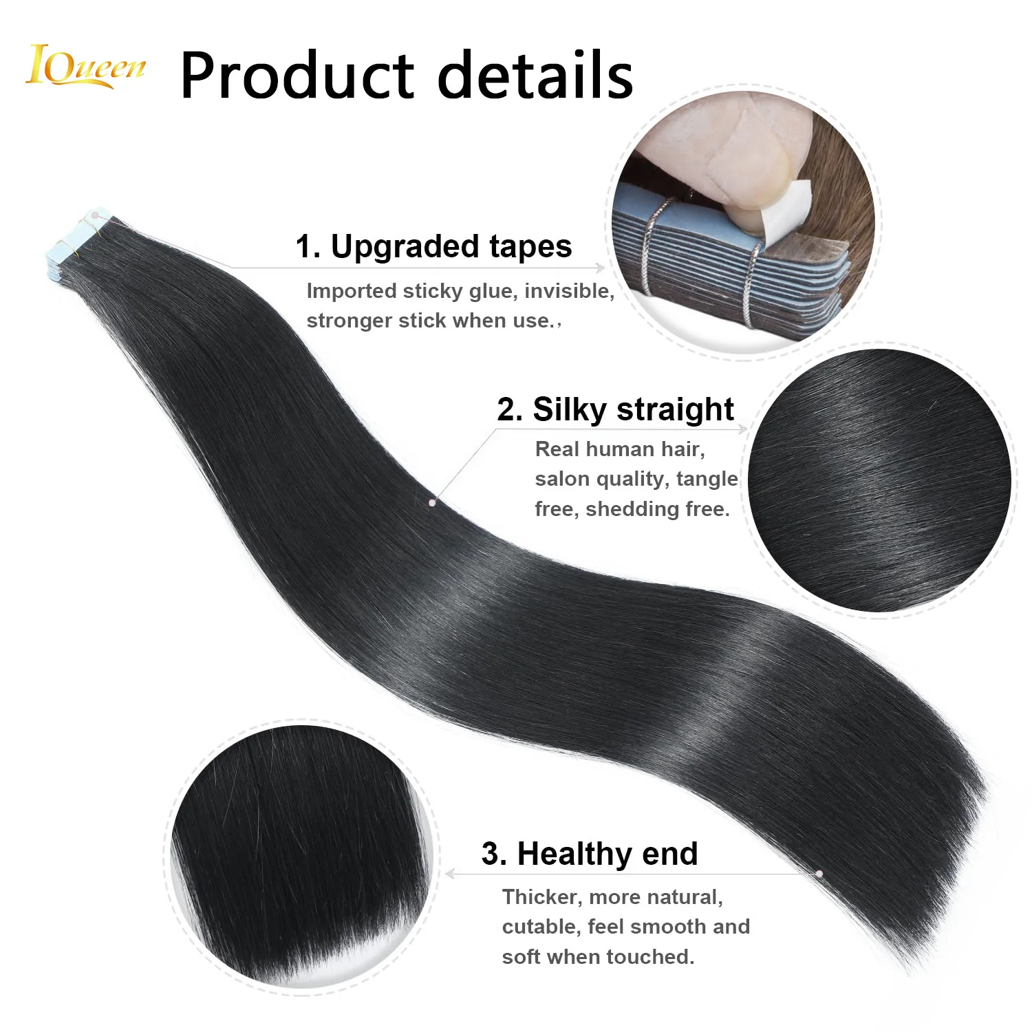 Tape in Hair Extensions Human Hair Black Women Straight Tape in Extensions Human Hair Light Invisible Skin Weft Double Sided