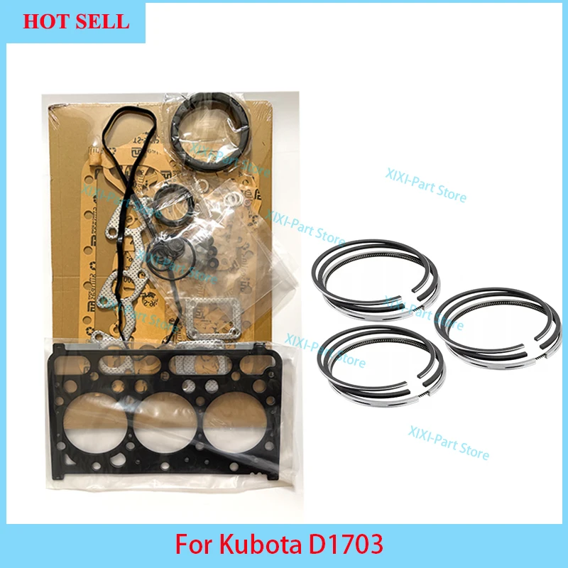 

For Kubota D1703 Full Gasket Kit Set Piston Ring Engine Piston 87*2.5HK+2+5 Cylinder Head Gasket Overhaul Rebuild Kit