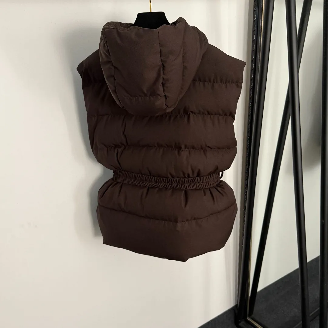 2025 Autumn/Winter Women's Safety Buckle Waist Retractable Sleeveless Hooded Cotton Jacket HL116