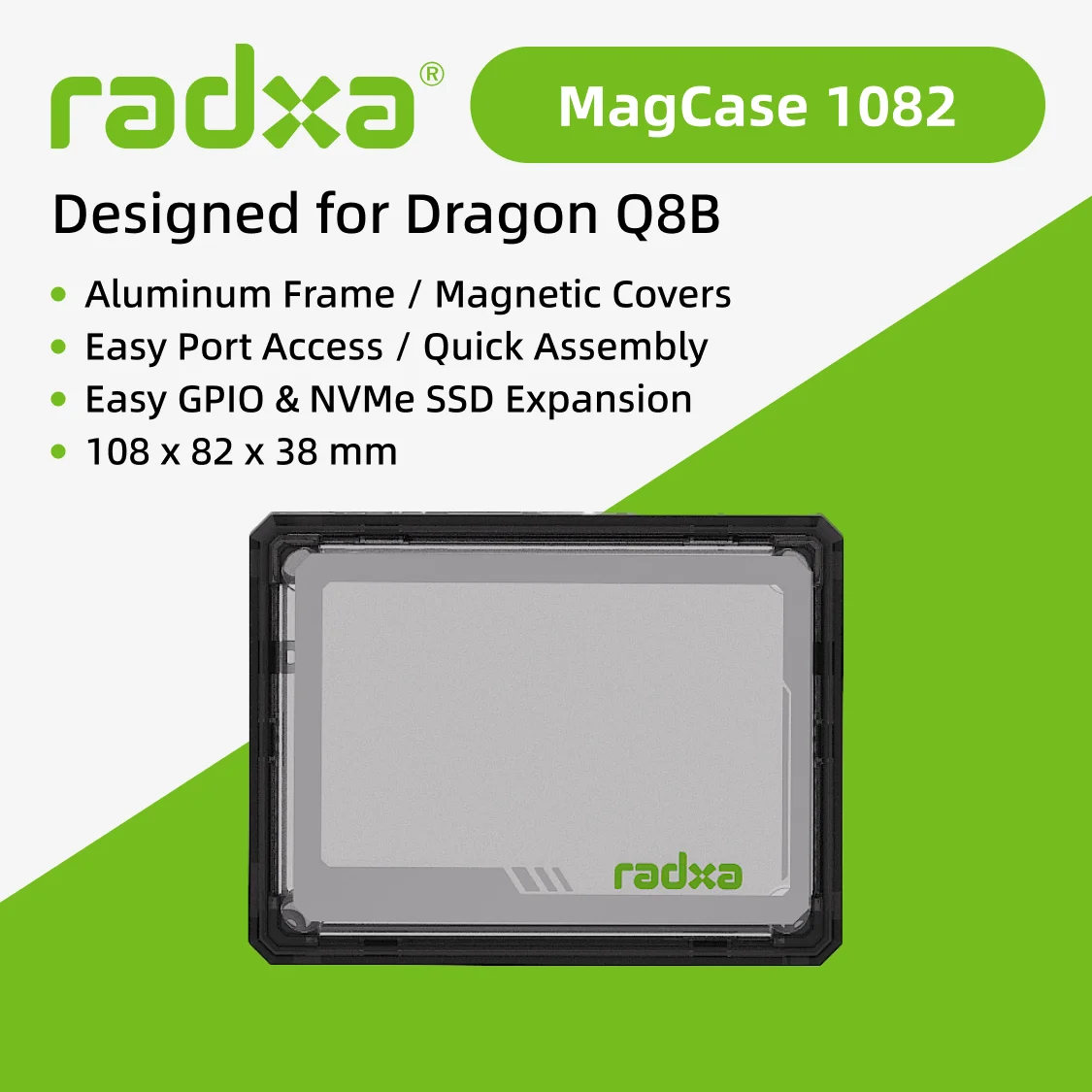 Radxa MagCase 1082, Quick Assembly, Aluminum Frame, Magnetic Covers, Designed for Dragon Q8B