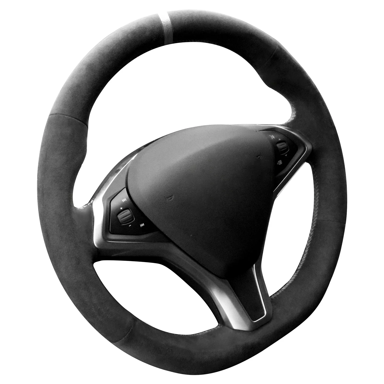 

Hand Stitch Steering Wheel Cover Using Alcantara Material for Tesla Model S Model X 2012-2020(White Stripe)