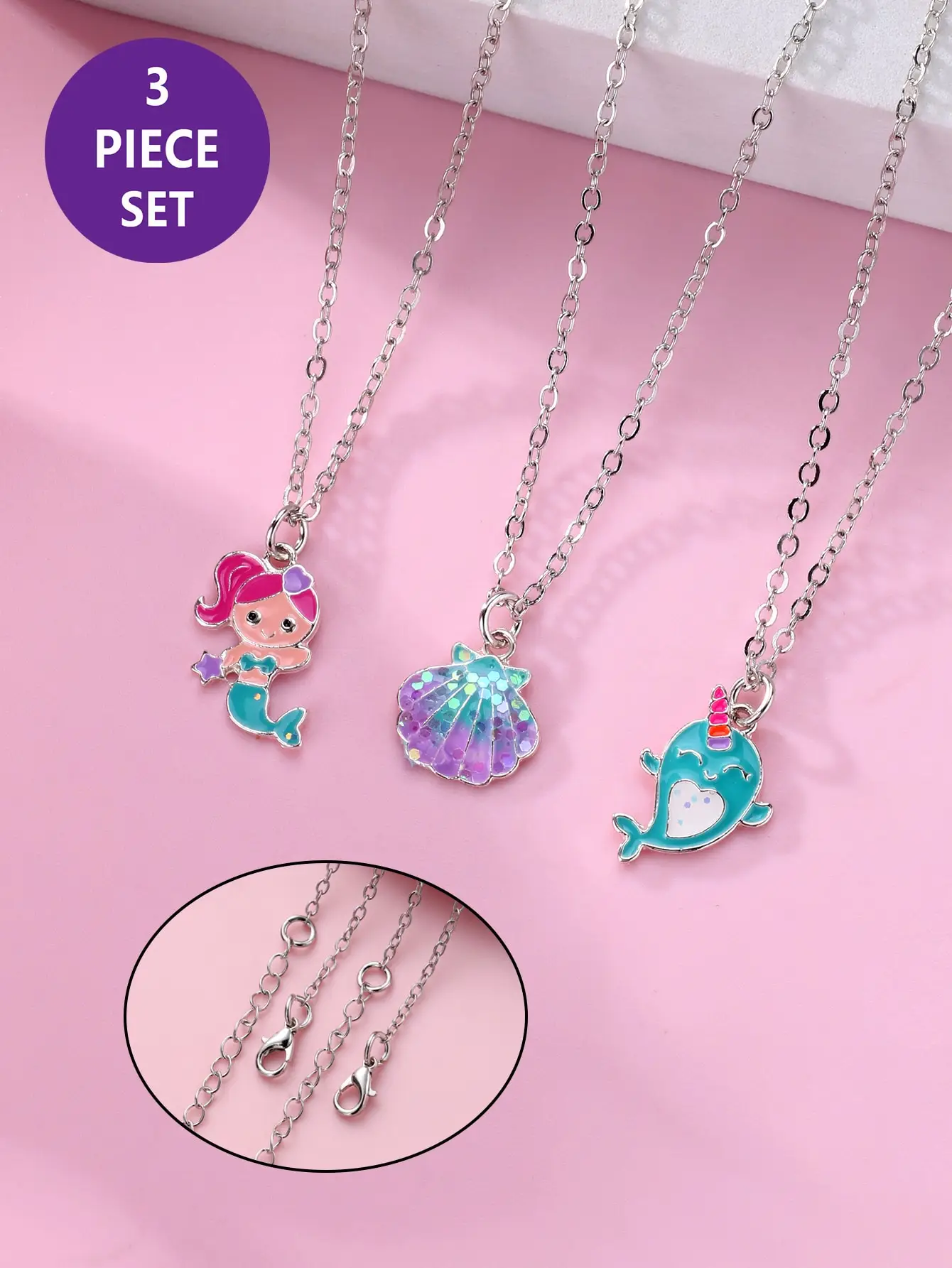 Enchanting Seas: Mermaid Shell and Dolphin Necklace Set with Color Drop Oil,  Ideal as Best Friend Jewelry Gift