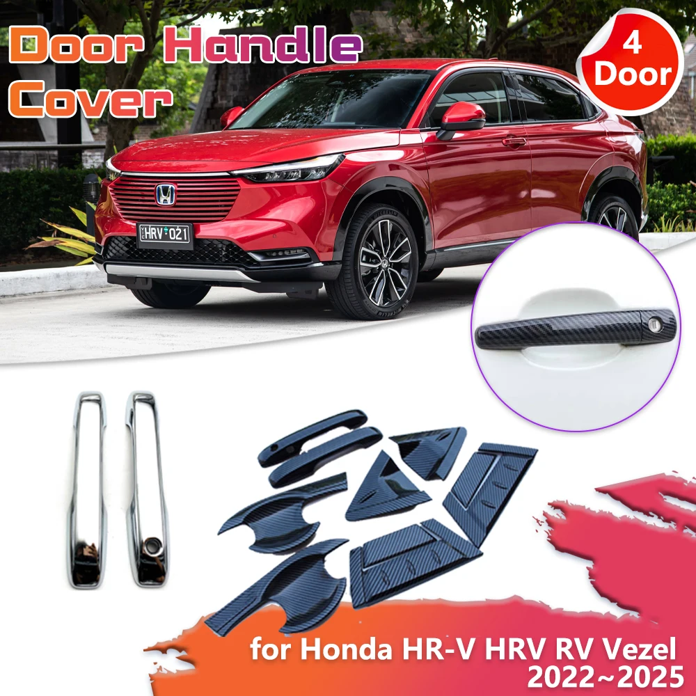 

Крышка дверной ручки автомобиля для Honda HR-V HRV RV Vezel 2022 ~ 2025 2023 2024 хромированная задняя наклейка из углеродного волокна, аксессуары для царапин