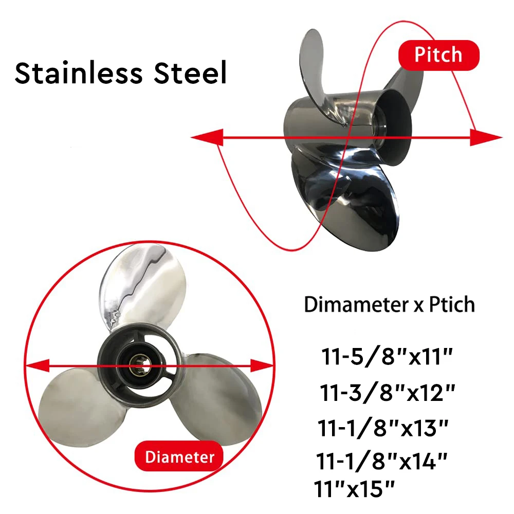 

Подвесной Пропеллер из нержавеющей стали, 3 лопасти, 13 шлицевых зубьев, 11-3/8 дюйма X12 дюймов, подходит для двигателей Yamaha 25-60 HP OEM No.663-45952-02-EL
