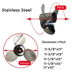 Stainless Steel Outboard Propeller 3 Blade 13 Spline Tooth 11-3/8