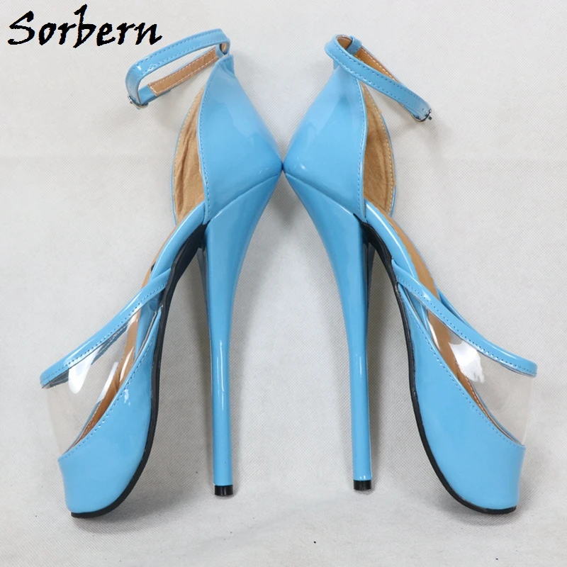 Sorbern Sexy Fetish Shoes Ballet Heel Shoes Stilettos Ankle Strap Transparent PVC No Heels Women 18cm High Heels Custom Color