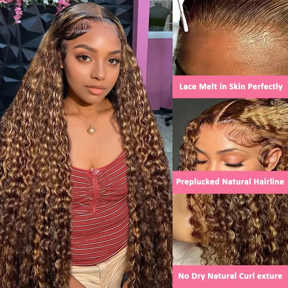 Deep Wave 13x6 HD Lace Frontal Wig Human Hair 30 40 Inch 13x4 Lace Front Curly Brazilian Colored Highlight Wigs For Black Women